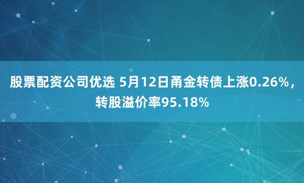 股票配资公司优选 5月12日甬金转债上涨0.26%，转股溢价率95.18%
