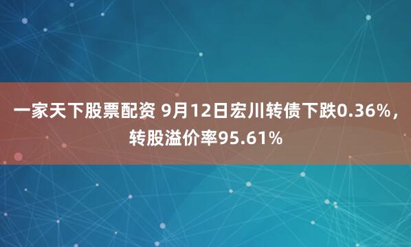 一家天下股票配资 9月12日宏川转债下跌0.36%，转股溢价率95.61%
